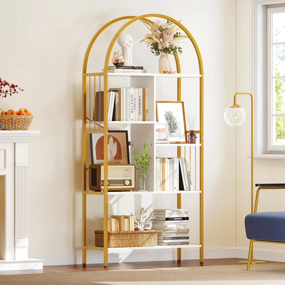 5-Tier-Arched-Bookshelf-and-Bookcase-Gold-Frame-for-Bedroom-Living-Room-Office