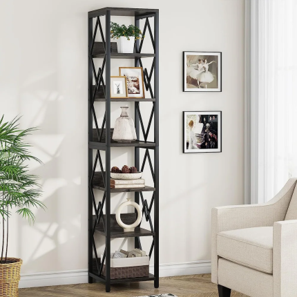Rustic Iron Rod 6-Tier Bookshelf